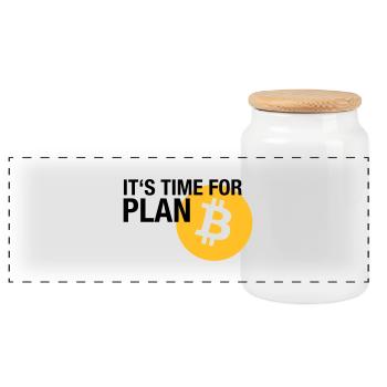 IT'S TIME FOR PLAN B (BITCOIN) - Panorama Keksdose mit Holzdeckel - Weiß - Vorne