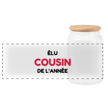 Cousin - Cousine - Famille - Bébé - Naissance - Panoramic Cookie Jar with Wooden Lid - white - Front