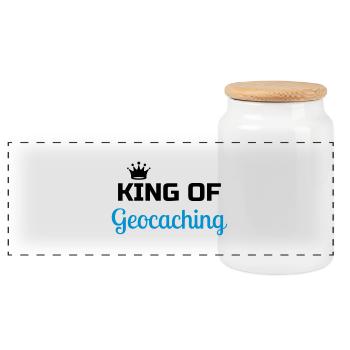 Geocaching / Geocacher / Compass / GPS - Panoramic Cookie Jar with Wooden Lid - white - Front