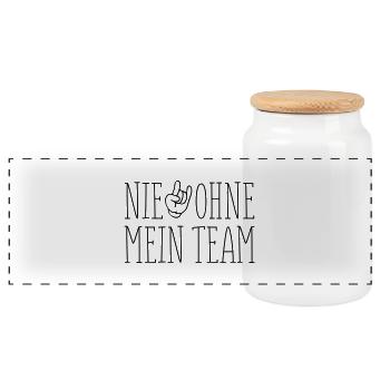 nie ohne mein team hand - Panorama Keksdose mit Holzdeckel - Weiß - Vorne