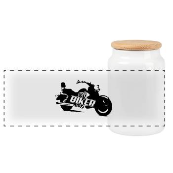 motorrad_1 - Panorama Keksdose mit Holzdeckel - Weiß - Vorne