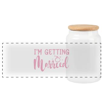 Ich bekomme Heiraten Verlobungsfeier Passendes Geschenk - Panorama Keksdose mit Holzdeckel - Weiß - Vorne