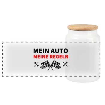 Auto - Panorama Keksdose mit Holzdeckel - Weiß - Vorne