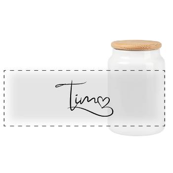 Tim Name First Name Heart Decor - Panoramic Cookie Jar with Wooden Lid - white - Front