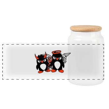2 Pingouins Ange Diable Mal Bon Ciel Enfer Cool - Boîte à biscuits avec couvercle en bois - blanc - Devant
