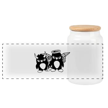 2 Pingouins Ange Diable Mal Bon Ciel Enfer Cool - Boîte à biscuits avec couvercle en bois - blanc - Devant