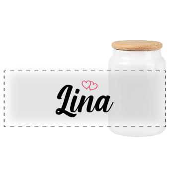 Nom de Lina - Boîte à biscuits avec couvercle en bois - blanc - Devant