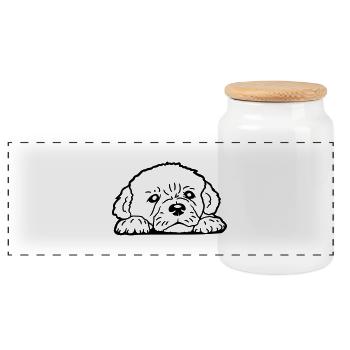 Puppy Dog Lies Good Cute Faithful Sweet Sweet Look - Panoramic Cookie Jar with Wooden Lid - white - Front