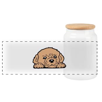 Puppy Dog Lies Good Cute Faithful Sweet Sweet Look - Panoramic Cookie Jar with Wooden Lid - white - Front