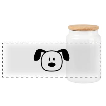 Dog Face Small Happy Pet Head Cute - Panoramic Cookie Jar with Wooden Lid - white - Front