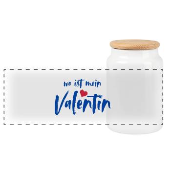 where is my Valentin - Panoramic Cookie Jar with Wooden Lid - white - Front