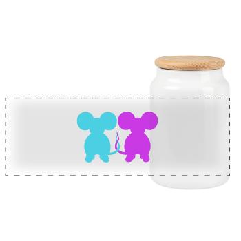 2 Mice Couple Two In Love Valentine's Day Wife Man - Panoramic Cookie Jar with Wooden Lid - white - Front