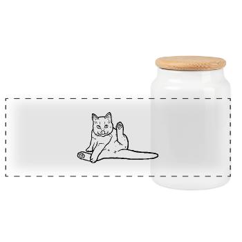 Flexible Katze: Lustiges Katzenpflege-Doodle - Panorama Keksdose mit Holzdeckel - Weiß - Vorne