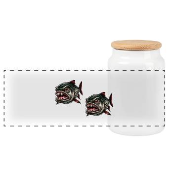 Piranha Comic 2 - Panoramic Cookie Jar with Wooden Lid - white - Front