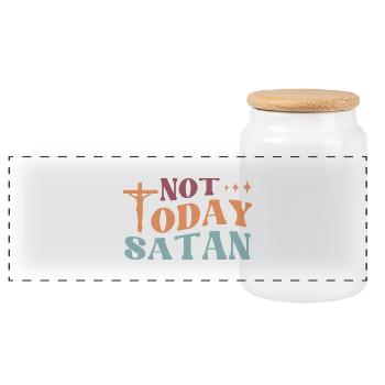 Not Today Satan - Panoramic Cookie Jar with Wooden Lid - white - Front