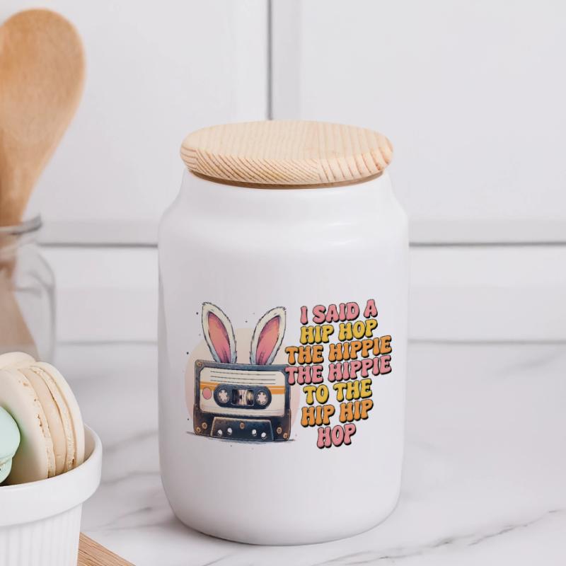 Easter Easter Bunny Easter Eve Easter Sunday Easter Egg Spring Panoramic Cookie Jar with Wooden Lid