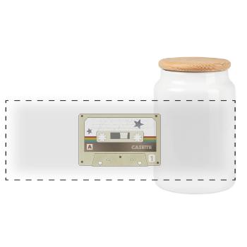 Retro Kassette MixTape - Panorama Keksdose mit Holzdeckel - Weiß - Vorne