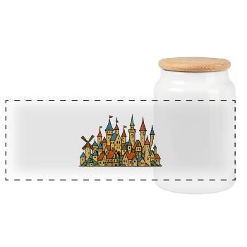 Schloss Dorf Märchen - Panoramic Cookie Jar with Wooden Lid - white - Front