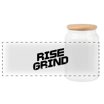 Motivational Gym Rise Grind - Panorama Keksdose mit Holzdeckel - Weiß - Vorne