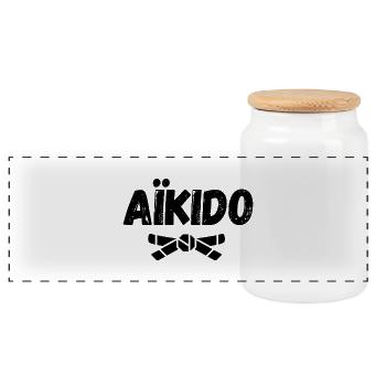 Aikido Schwarzgurt Ceinture Noire - Panorama Keksdose mit Holzdeckel - Weiß - Vorne