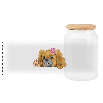 Chien pékinois agitant - Boîte à biscuits avec couvercle en bois - blanc - Devant