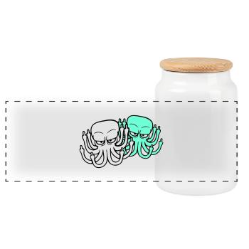 2 Octopus Middle Finger Insult Fuck Off Team - Panoramic Cookie Jar with Wooden Lid - white - Front