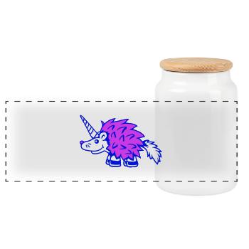 Unicorn Hedgehog Animal Cute Pink Cool Hybrid Creature Cartoon - Panoramic Cookie Jar with Wooden Lid - white - Front