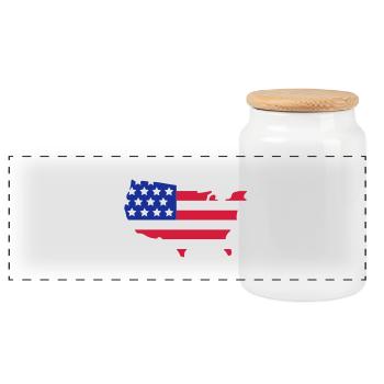 Stars and Stripes of USA, United States of America - Panoramic Cookie Jar with Wooden Lid - white - Front