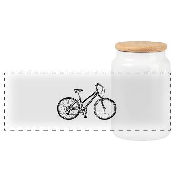 Fahrrad - Panorama Keksdose mit Holzdeckel - Weiß - Vorne