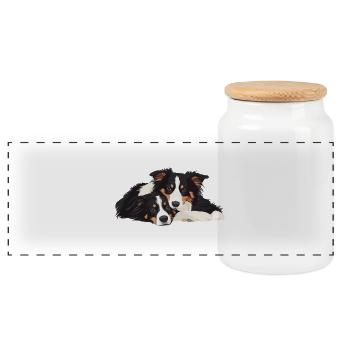 Australian Shepherds - Panoramic Cookie Jar with Wooden Lid - white - Front