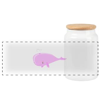 Whale pink - Panoramic Cookie Jar with Wooden Lid - white - Front