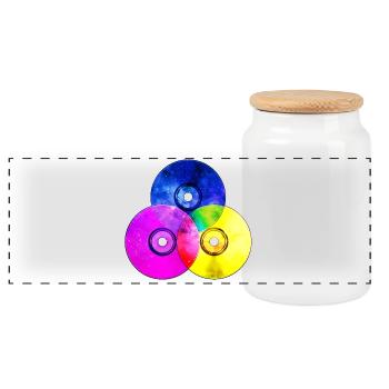Colourful CDs (triangle) - Panoramic Cookie Jar with Wooden Lid - white - Front