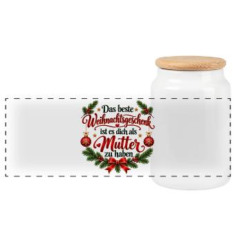 Bestes Weihnachtsgeschenk: Mama - Panorama Keksdose mit Holzdeckel - Weiß - Vorne
