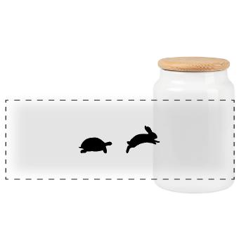 Turtle and hare - Panoramic Cookie Jar with Wooden Lid - white - Front