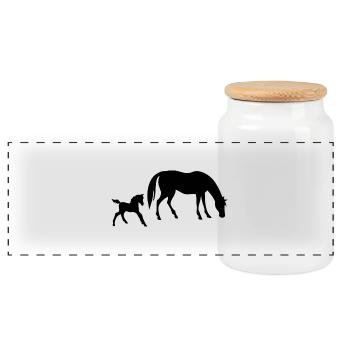Pferd und Fohlen Design - Panorama Keksdose mit Holzdeckel - Weiß - Vorne