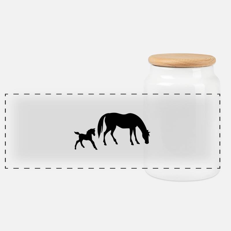 Pferd und Fohlen Design - Panorama Keksdose mit Holzdeckel - Weiß