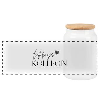 Lieblingskollegin - Büroherz - Panorama Keksdose mit Holzdeckel - Weiß - Vorne