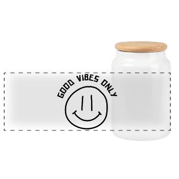 Good Vibes Only - Gute Laune T Shirt - Panorama Keksdose mit Holzdeckel - Weiß - Vorne
