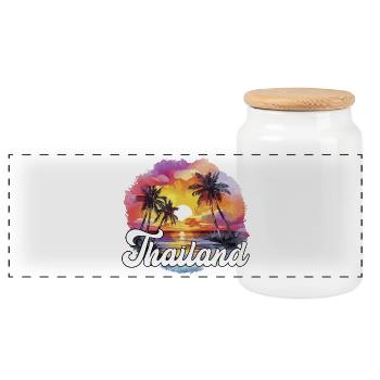 Thailand Travel Destination Holiday Travel Holiday - Panoramic Cookie Jar with Wooden Lid - white - Front
