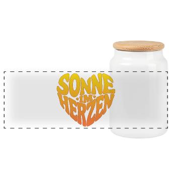 Sonne im Herzen - Panorama Keksdose mit Holzdeckel - Weiß - Vorne