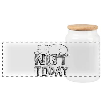 Not Today (Sleeping Cat) - Panoramic Cookie Jar with Wooden Lid - white - Front