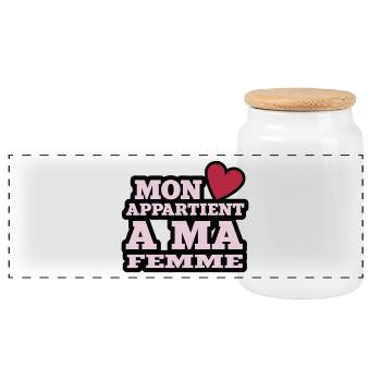 mon coeur appartient à ma femme - Boîte à biscuits avec couvercle en bois - blanc - Devant