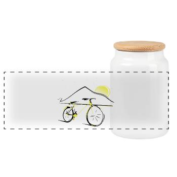 Teide und Fahrrad - Panorama Keksdose mit Holzdeckel - Weiß - Vorne