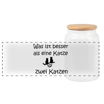 cat - Panoramic Cookie Jar with Wooden Lid - white - Front