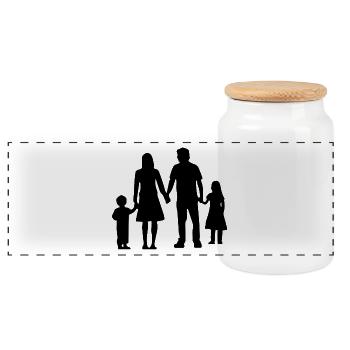 family - Panoramic Cookie Jar with Wooden Lid - white - Front