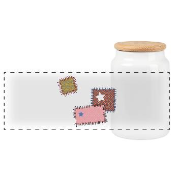 Patch repair patchwork star sewing needle - Panoramic Cookie Jar with Wooden Lid - white - Front