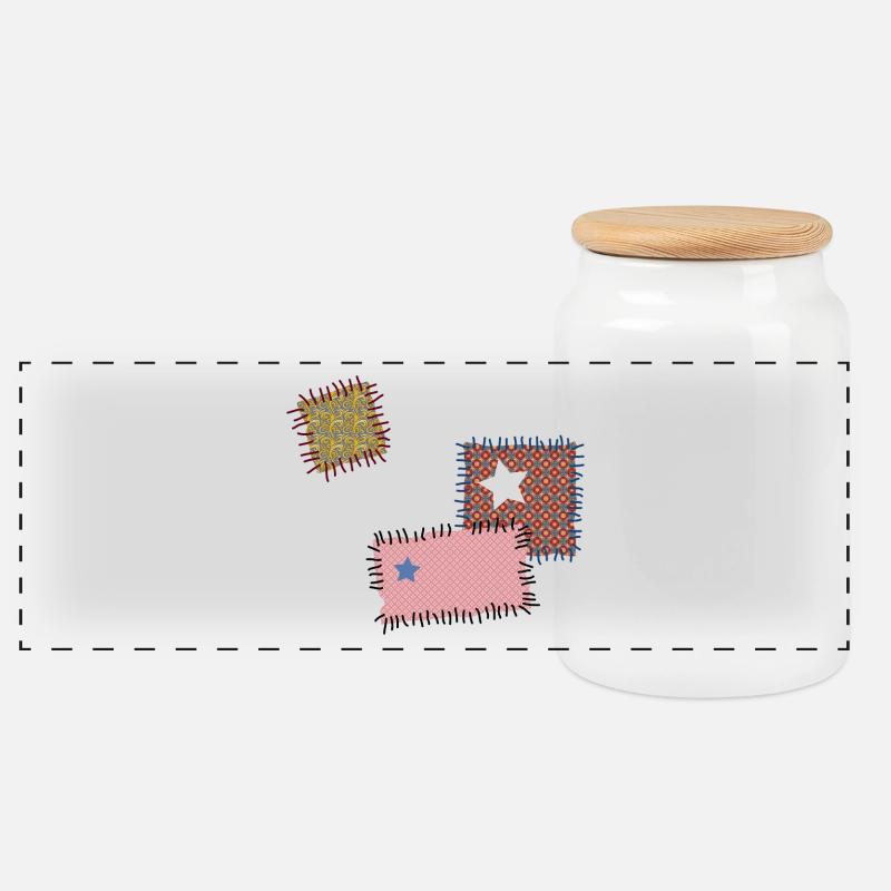 Flicken Reparatur Patchwork Stern Nähen Naht Nadel - Panorama Keksdose mit Holzdeckel - Weiß