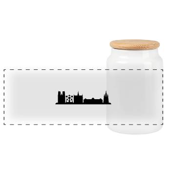 skyline brussels - Panoramic Cookie Jar with Wooden Lid - white - Front