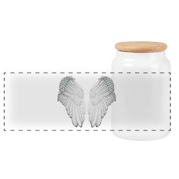 Heart Shaped Silver Guardian Angel Wings - Panoramic Cookie Jar with Wooden Lid - white - Front