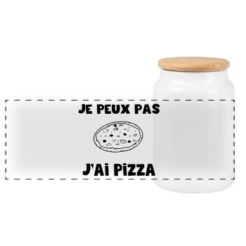 je peux pas j'ai pizza sans couleur - Boîte à biscuits avec couvercle en bois - blanc - Devant